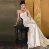 Simple A Line Off The Shoulder Satin Wedding Dresses HZ1024