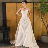 Simple A Line Off The Shoulder Satin Wedding Dresses HZ1024