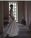 Simple A Line Strapless White Slit Satin Wedding Dresses HZ1024