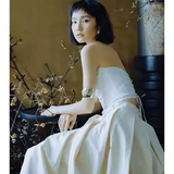 Simple A Line 2 Pieces White Satin Wedding Dresses HZ1024