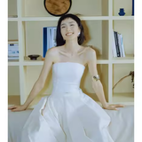 Simple A Line 2 Pieces White Satin Wedding Dresses HZ1024