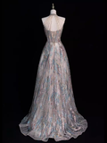 Fairytale A line High Neckline Sequin Beads Long Evening Dress Prom Dresses HZ1024