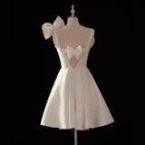 50s Vintage White Cocktail Dress Homecoming Dress With Bow Party Dress HZ1024