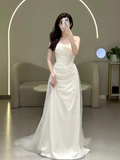 White Mermaid Strapless Satin Wedding Dress With Sleeves HZ1024