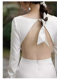 Simple Mermaid Scoop neckline Short Sleeves White Backless Wedding Dresses HZ1024