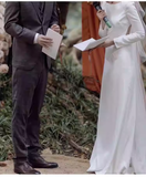 Simple Mermaid Scoop neckline Short Sleeves White Backless Wedding Dresses HZ1024