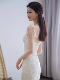 Vintage Mermaid Straps Lace White Wedding Dress Brides Dresses HZ1024