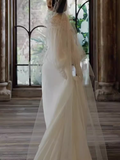 Chic A line Off The Shoulder Lace White Wedding Dress With Long Sleeves HZ1024