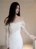 Chic Mermaid Off The Shoulder White Wedding Dress With Long Sleeves HZ1024