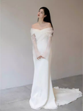 Chic Mermaid Off The Shoulder White Wedding Dress With Long Sleeves HZ1024