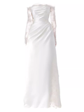 Chic Sheath Off The Shoulder Satin Lace White Wedding Dress With Long Sleeves HZ1024