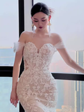 Sexy Mermaid Off The Shoulder Short Sleeves White Wedding Dresses HZ1024