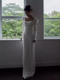 Chic Mermaid Square Neckline Long Sleeves White Lace Wedding Dresses HZ1024
