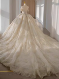 Luxury Ball Gown Off The Shoulder Short Sleeves Lace Wedding Dresses HZ1024