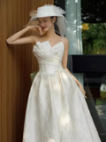 Chic A Line Strapless Sleeveless Lace White Wedding Dresses HZ1024