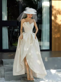 Chic A Line Strapless Sleeveless Lace White Wedding Dresses HZ1024