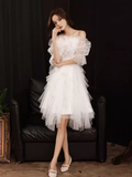 Cute A line Square Neckline Tulle Short Homecoming Dress White Hoco Dresses HZ1024