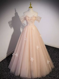 Pretty Ball Gown Off The Shoulder Tulle Lace Long Prom Dresses HZ1024