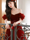 Pretty A Line Off The Shoulder Burgundy Tulle Beads Long Prom Dresses HZ1024