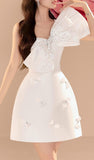 A-line Strapless Short Cocktail Dress With Bow White Homecoming Dress HZ1024