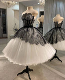 Strapless Short Ball Gown Black And White Homecoming Dress HZ1024