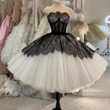 Strapless Short Ball Gown Black And White Homecoming Dress HZ1024