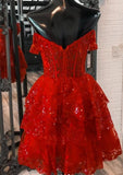 Tulle Sequin A-Line Homecoming dress with Sheer Corset Bodice and Ruffle Skirt HZ1024