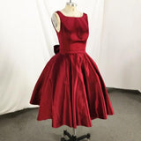 Dark Red Satin Backless Vintage Style Party Dress Homecoming Dresses with Bow HZ1024