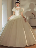 Chic Ball Gown Short Sleeves Lace Wedding Dress HZ1024