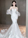Vintage Mermaid Strapless Neckline Lace Wedding Dress HZ1024
