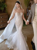 Vintage Mermaid Strapless White Lace Wedding Dress HZ1024