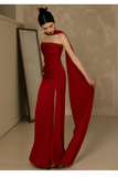 Pretty Sheath Scoop Neckline Satin Burgundy Long Prom Dresses With Ribbon HZ1024