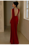 Pretty Sheath Scoop Neckline Satin Burgundy Long Prom Dresses With Ribbon HZ1024