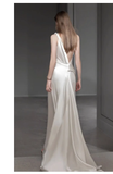 Vintage Sheath Irregular Neckline Satin White Wedding Dress HZ1024