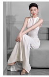 Vintage Sheath Scoop Satin White Backless Wedding Dresses HZ1024