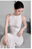 Vintage Sheath Scoop Satin White Backless Wedding Dresses HZ1024