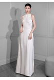 Vintage Sheath Scoop Satin White Backless Wedding Dresses HZ1024
