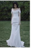 Sexy Mermaid Off The Shoulder White Long Wedding Dresses With Ribbon HZ1024