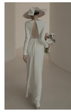 Sexy Mermaid Scoop White Backless Satin Long Wedding Dresses HZ1024