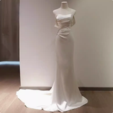 Sexy Sheath Off The Shoulder Short Sleeves Satin Long Wedding Dresses HZ1024