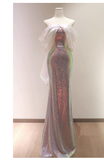 Pretty Sheath Strapless Sequin Long Prom Dresses With Sleeves HZ1024