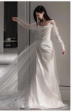 Chic A line Strapless Satin Long Wedding Dresses With Ruffles HZ1024