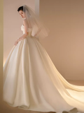 Vintage Ball Gown Strapless Neckline White Satin Wedding Dress HZ1024