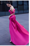 Sexy Mermaid Off The Shoulder Hot Pink Long Prom Dresses Satin Birthday Outfits HZ1024