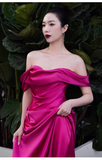 Sexy Mermaid Off The Shoulder Hot Pink Long Prom Dresses Satin Birthday Outfits HZ1024