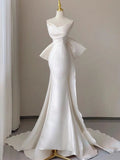 Sexy Mermaid Sweetheart Satin Long Wedding Dresses With Bow HZ1024