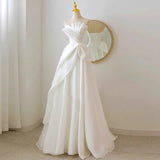 Timeless A line Strapless Chiffon Long Wedding Dresses With Ruffles HZ1024