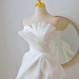 Timeless A line Strapless Chiffon Long Wedding Dresses With Ruffles HZ1024