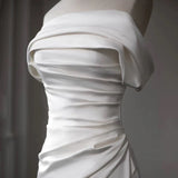 Timeless Sheath Off The Shoulder Satin Long Wedding Dresses With Slit HZ1024