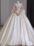 Vintage Ball Gown Square Neckline White Satin Wedding Dress HZ1024